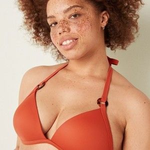 NWT | PINK | Push-Up Triangle Bikini Top with Rings | Large